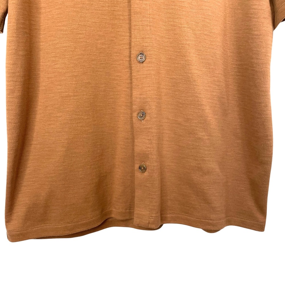 Vince Jacquard Short Sleeve Button-Up polo Shirt top‎ Size L caramel tan neutral - Picture 6 of 8